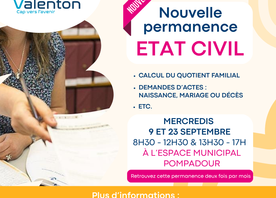 Nouvelle permanence état civil à l&rsquo;Espace Municipal Pompadour